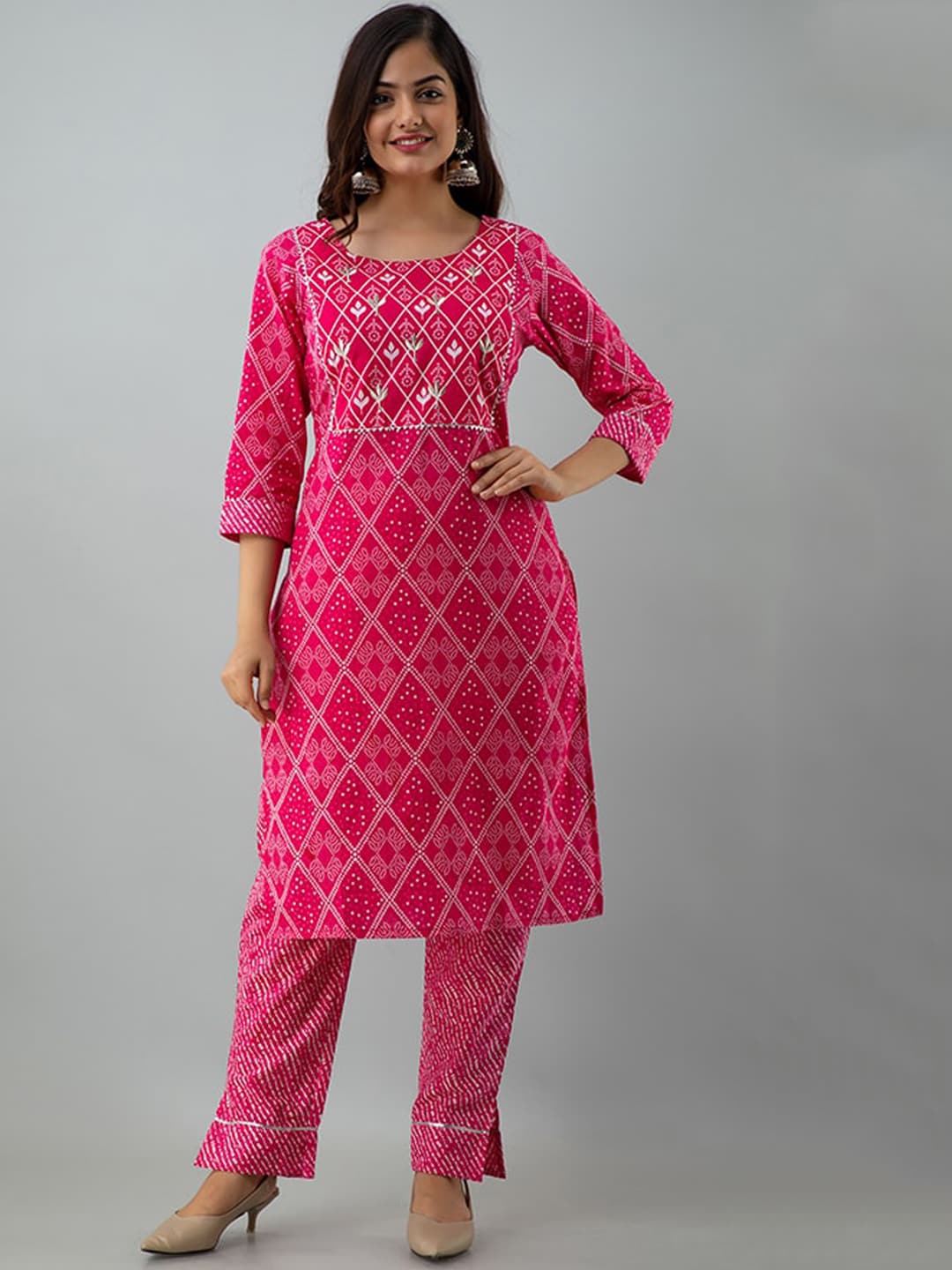 Kalini Women Pink Gotta Patti Pure Cotton Kurta with Trousers & Dupatta - Distacart
