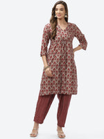 Thumbnail for Biba Women Maroon Ethnic Motifs Printed Kurta with Trousers - Distacart