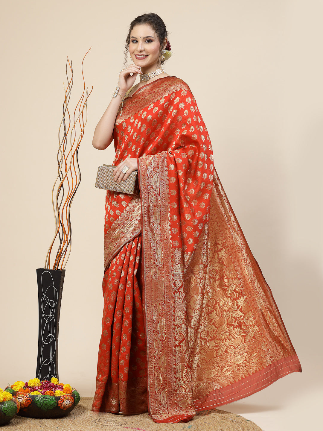 Kalini Ethnic Motifs Woven Design Jacquard Zari Banarasi Saree - Distacart