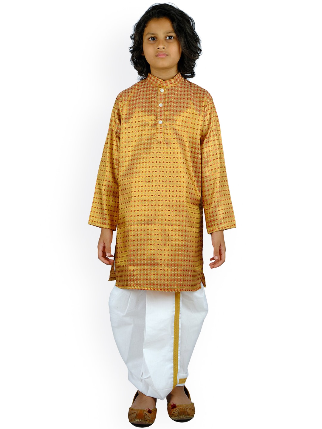 Sethukrishna Boys Yellow & Red Printed Kurta with Dhoti Pants - Distacart