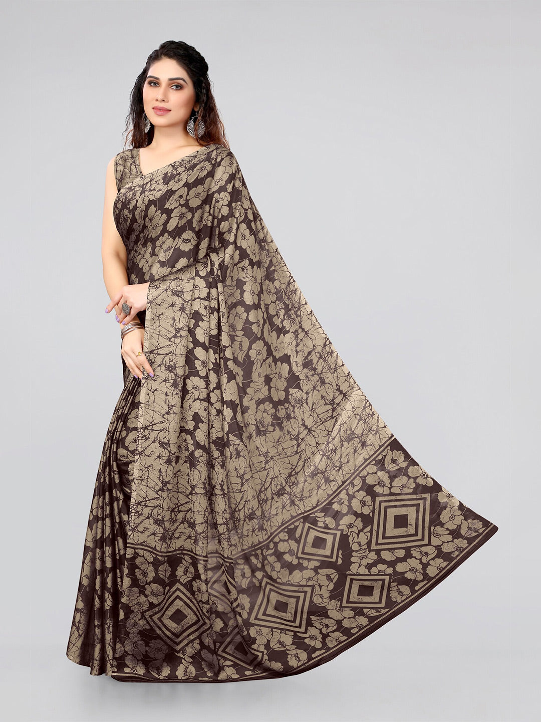 Kalini Women Brown & Beige Floral Saree - Distacart
