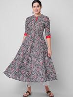 Thumbnail for Kalini Women Red Floral Printed Thread Work Handloom Anarkali Kurta - Distacart