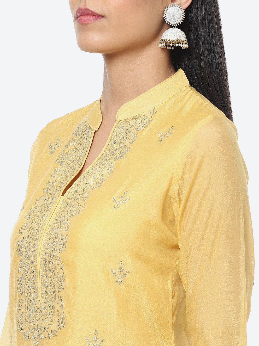 Biba Floral Embroidered Thread Work Kurta with Trousers & With Dupatta - Distacart