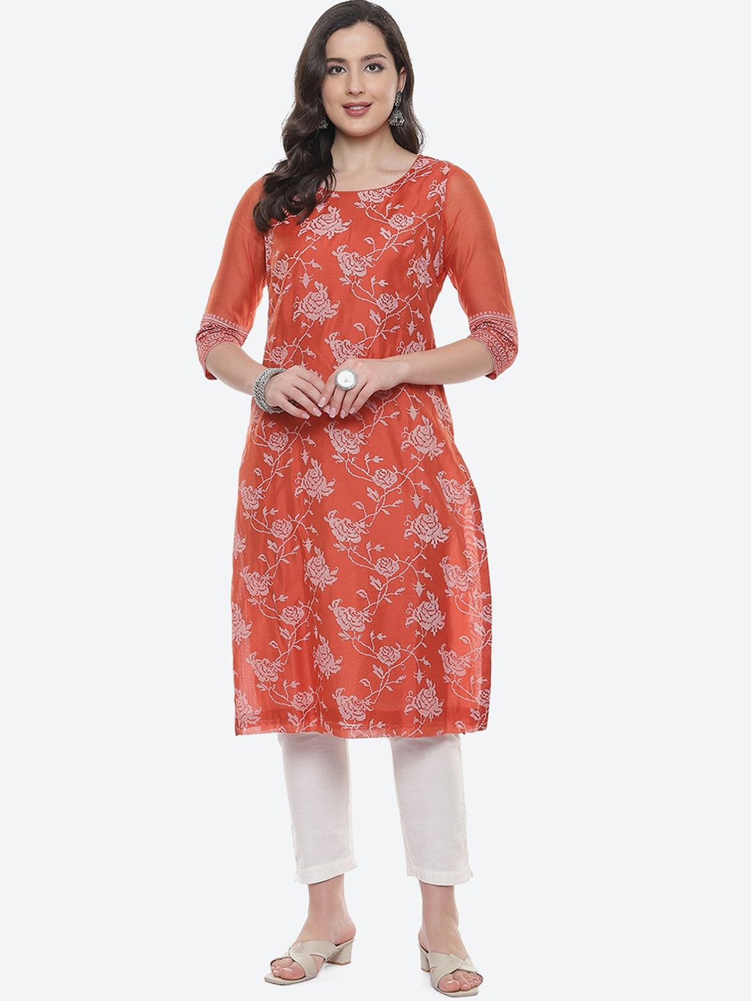 Biba Women Orange Ethnic Motifs Printed Kurta - Distacart