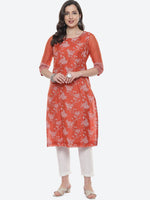 Thumbnail for Biba Women Orange Ethnic Motifs Printed Kurta - Distacart