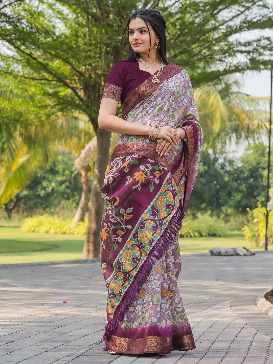 Tikhi Imli Floral Printed Zari Ready to Wear Saree - Distacart