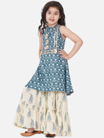 Thumbnail for NOZ2TOZ Blue Floral Printed Pleated Kurta with Skirt For Girls - Distacart