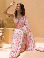 Thumbnail for Koskii Floral Printed Mirror Work Saree - Distacart