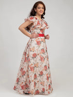 Thumbnail for NOZ2TOZ Off White & Red Floral Print Maxi Dress For Girls - Distacart