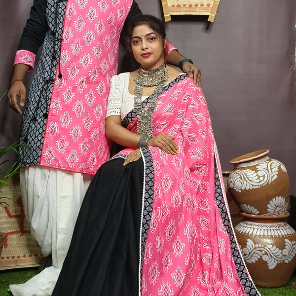 Exclusive Collection Saree With Blouse Piece For Women And Men's Kurta - Black - Distacart