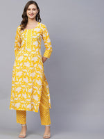 Thumbnail for Kalini Floral Printed Round Neck Kurta with Trousers - Distacart