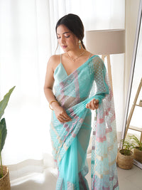 Thumbnail for Anouk Striped Sequinned Net Saree - Distacart