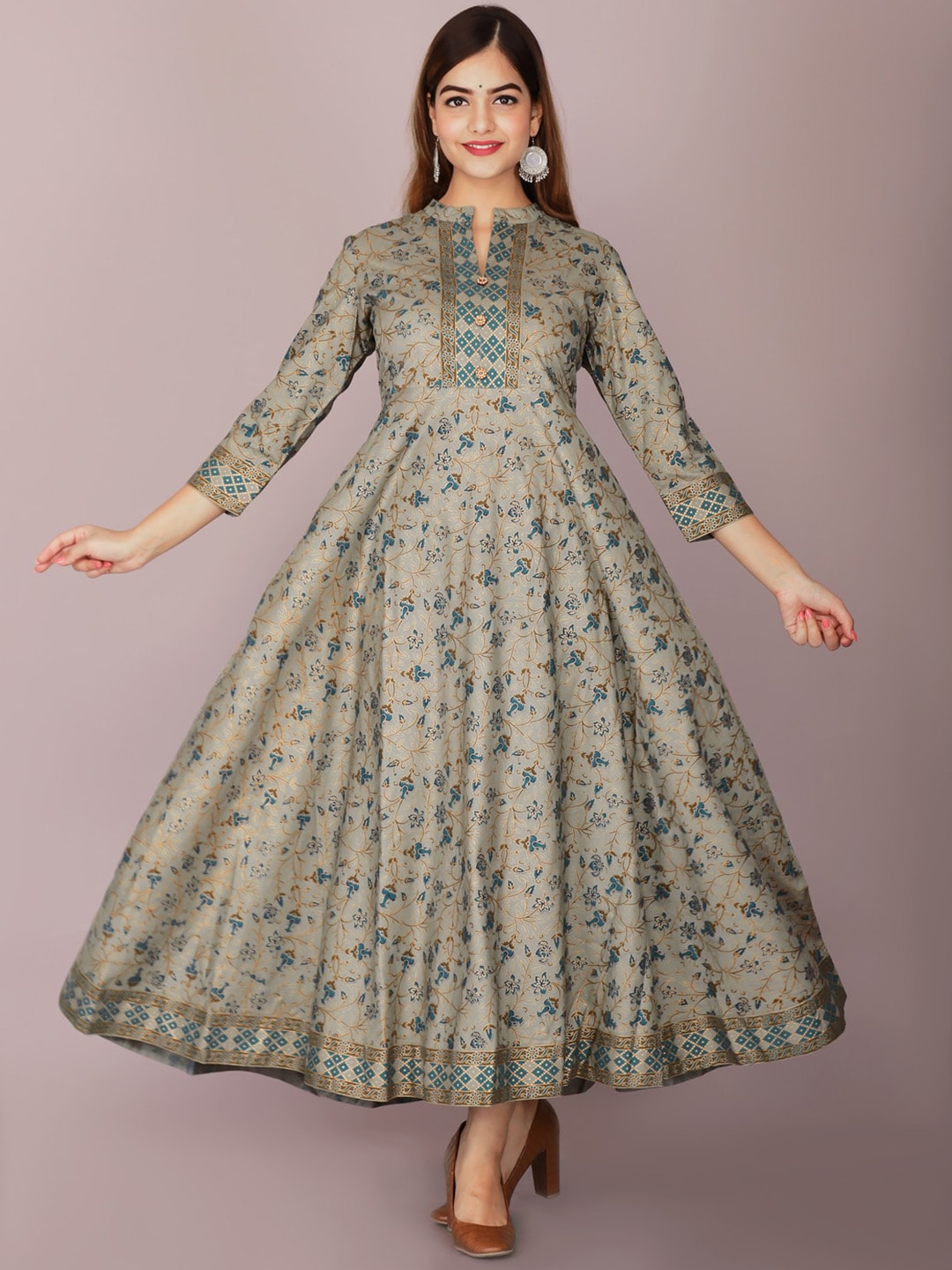 Kalini Women Grey Ethnic Motifs Printed Anarkali Kurta - Distacart