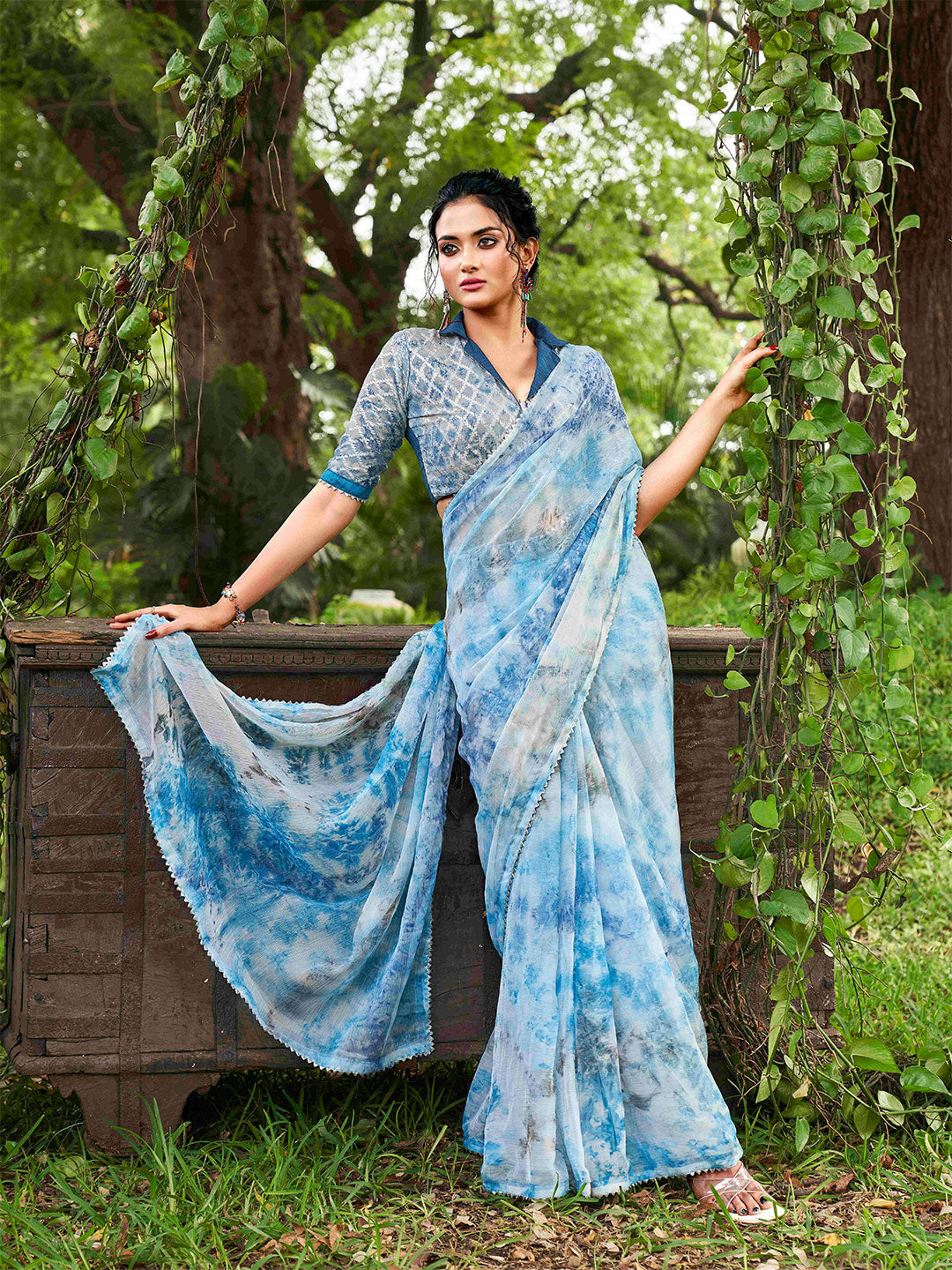 Tikhi Imli Tie and Dye Chiffon Saree - Distacart