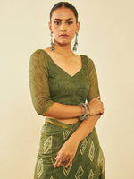Thumbnail for Soch Olive Green & Cream-Coloured Geometric Printed Zari Chanderi Saree - Distacart