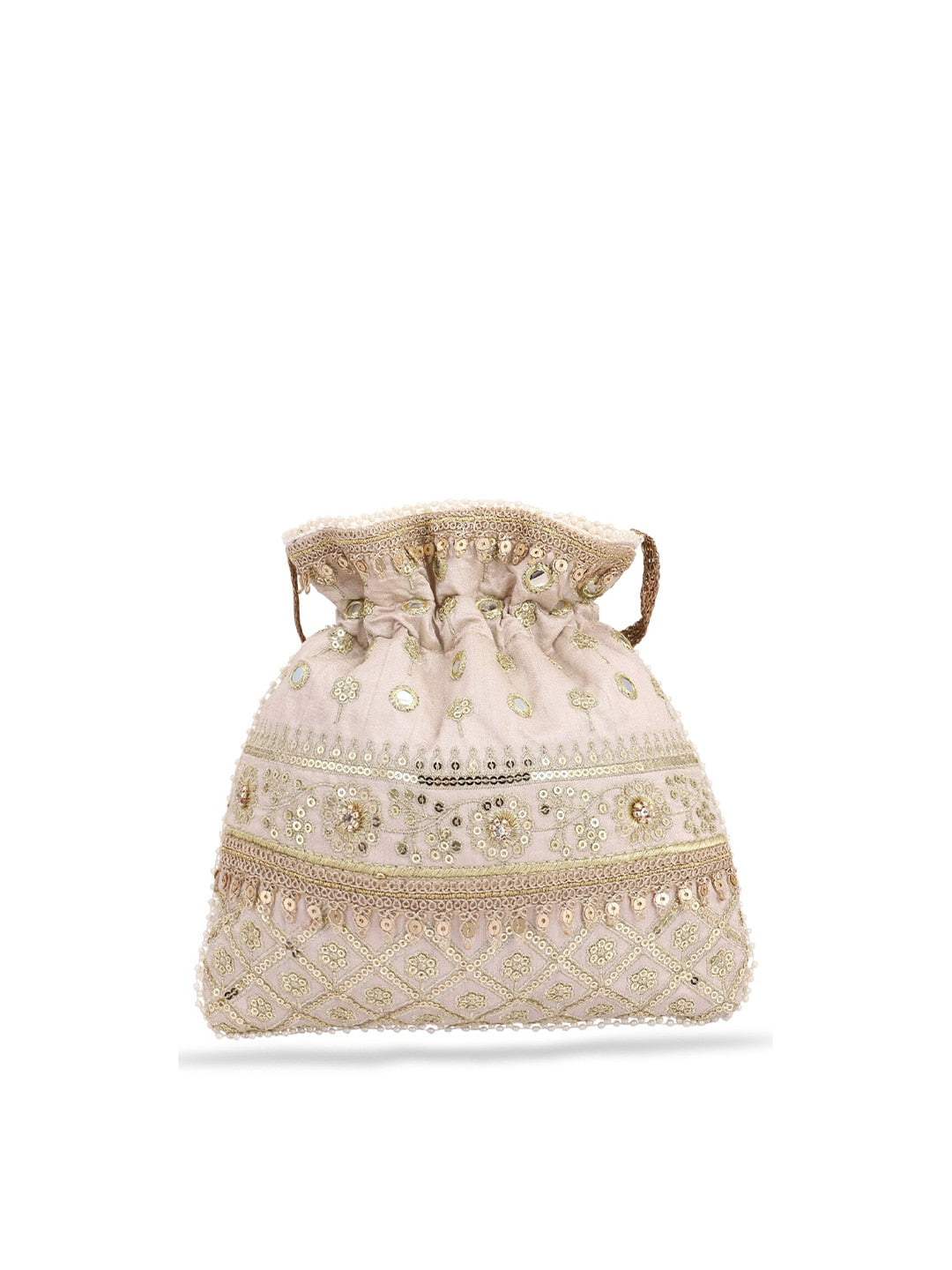 Masq Women Beige & Gold-Toned Embellished Potli - Distacart