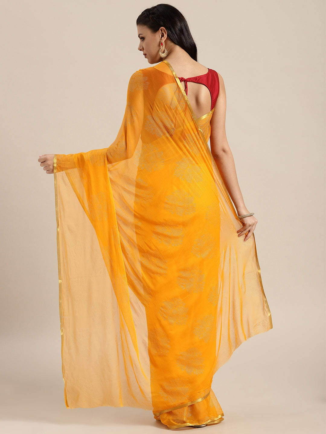 Saree Mall Mustard Yellow & Gold Printed Saree - Distacart