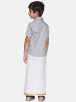 Thumbnail for Sethukrishna Boys Grey & White Shirt with Dhoti - Distacart