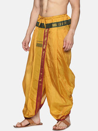 Thumbnail for Sethukrishna Men Mustard-Yellow & Red Solid Readymade Dhoti - Distacart