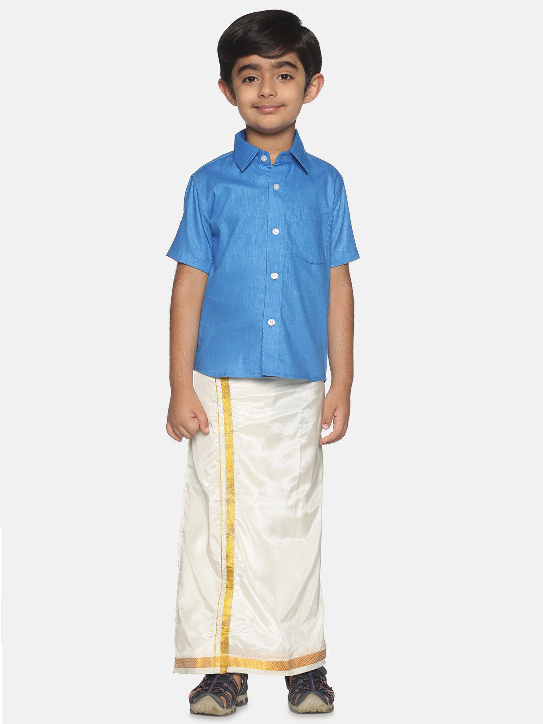 Sethukrishna Blue & White Shirt with Dhoti For Boys - Distacart