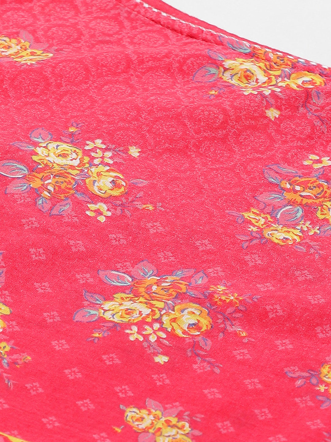 Biba Women Pink & Yellow Floral Detail Ethnic Printed Straight Kurta - Distacart