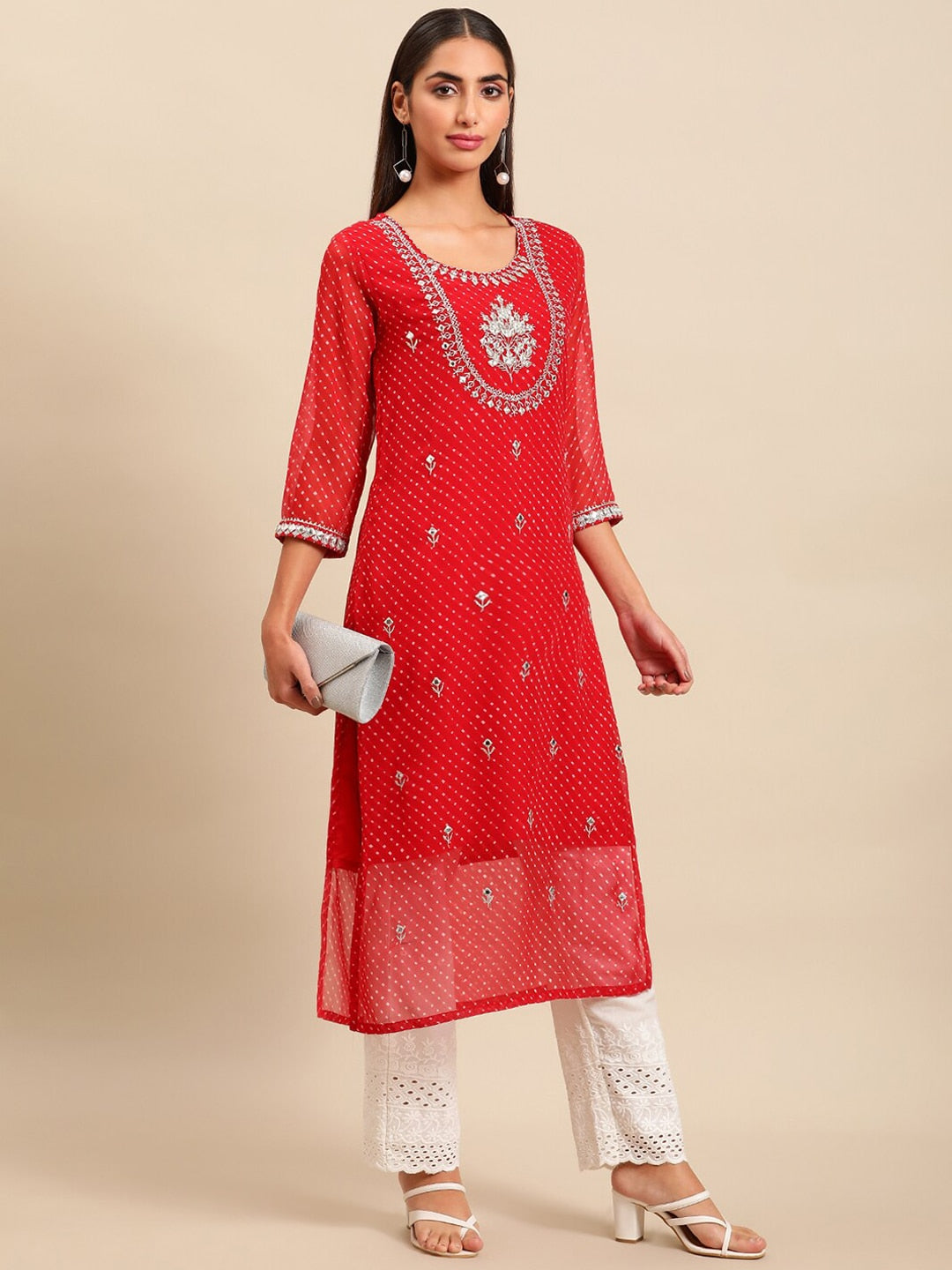Sangria Women Yoke Design Mirror Work Indie Prints Cotton Kurta - Distacart