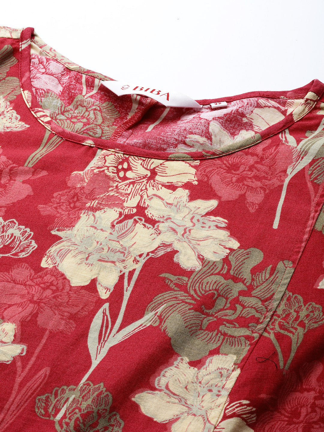 Biba Women Pink & Beige Floral Printed Kurta - Distacart