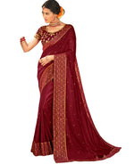 Thumbnail for Maroon Vichitra Stone Work Saree With Unstitched Blouse Piece - Rosy - Distacart
