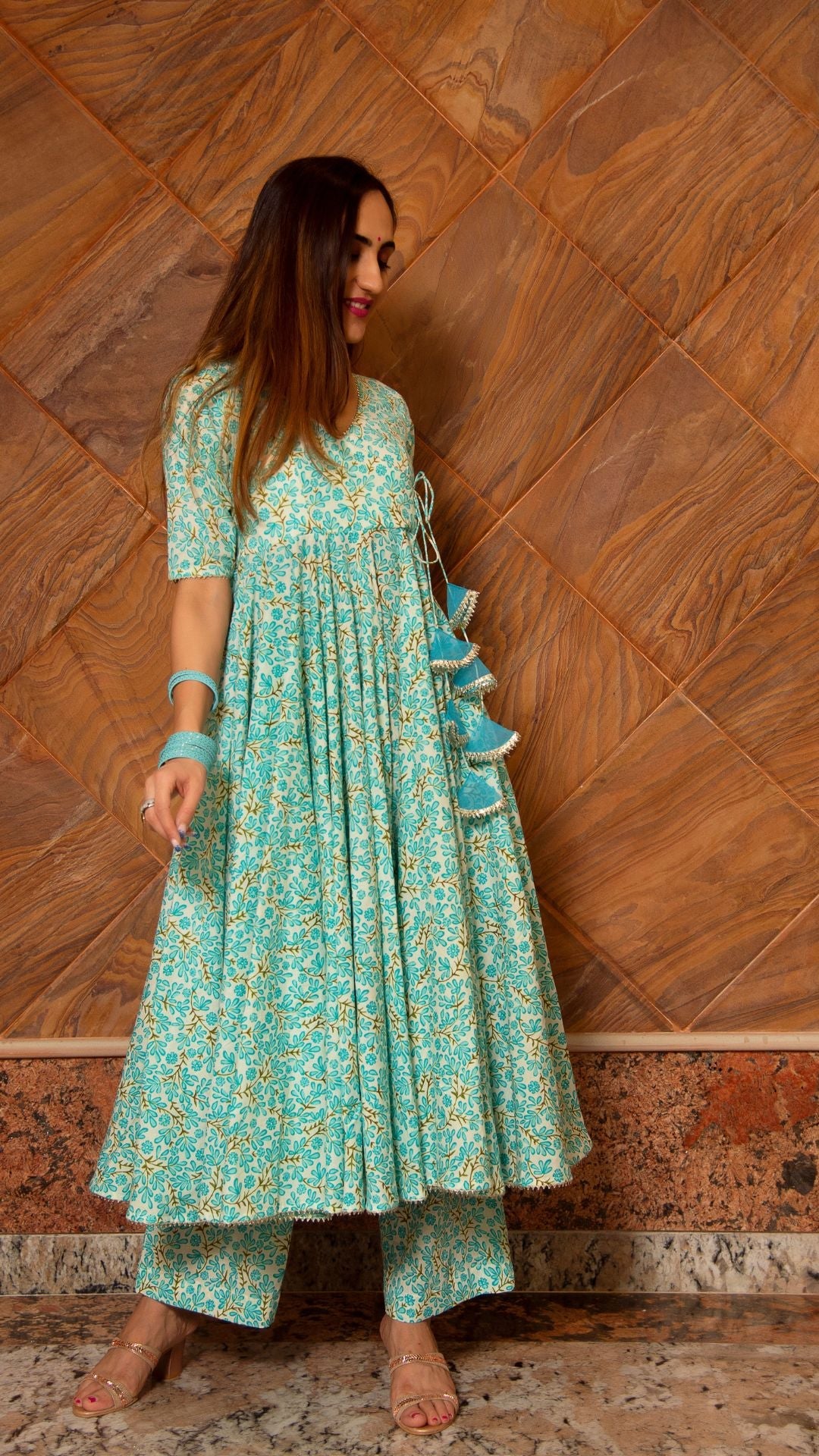 Pomcha Jaipur Noor Blue Cotton Angrakha Set - Distacart