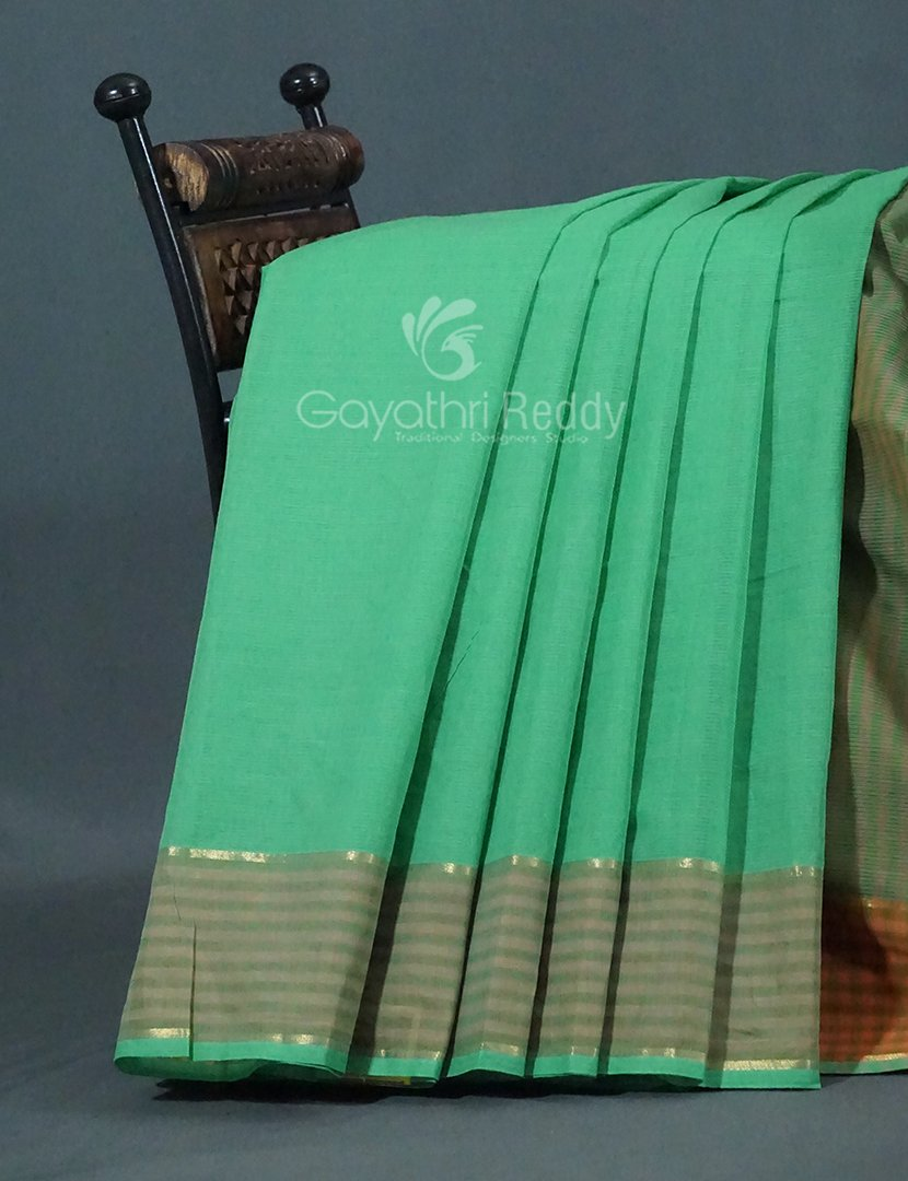 Multi Shades of Rama Green Pure Mangalgiri Cotton By Gayathri Reddy Designer Studio - Distacart