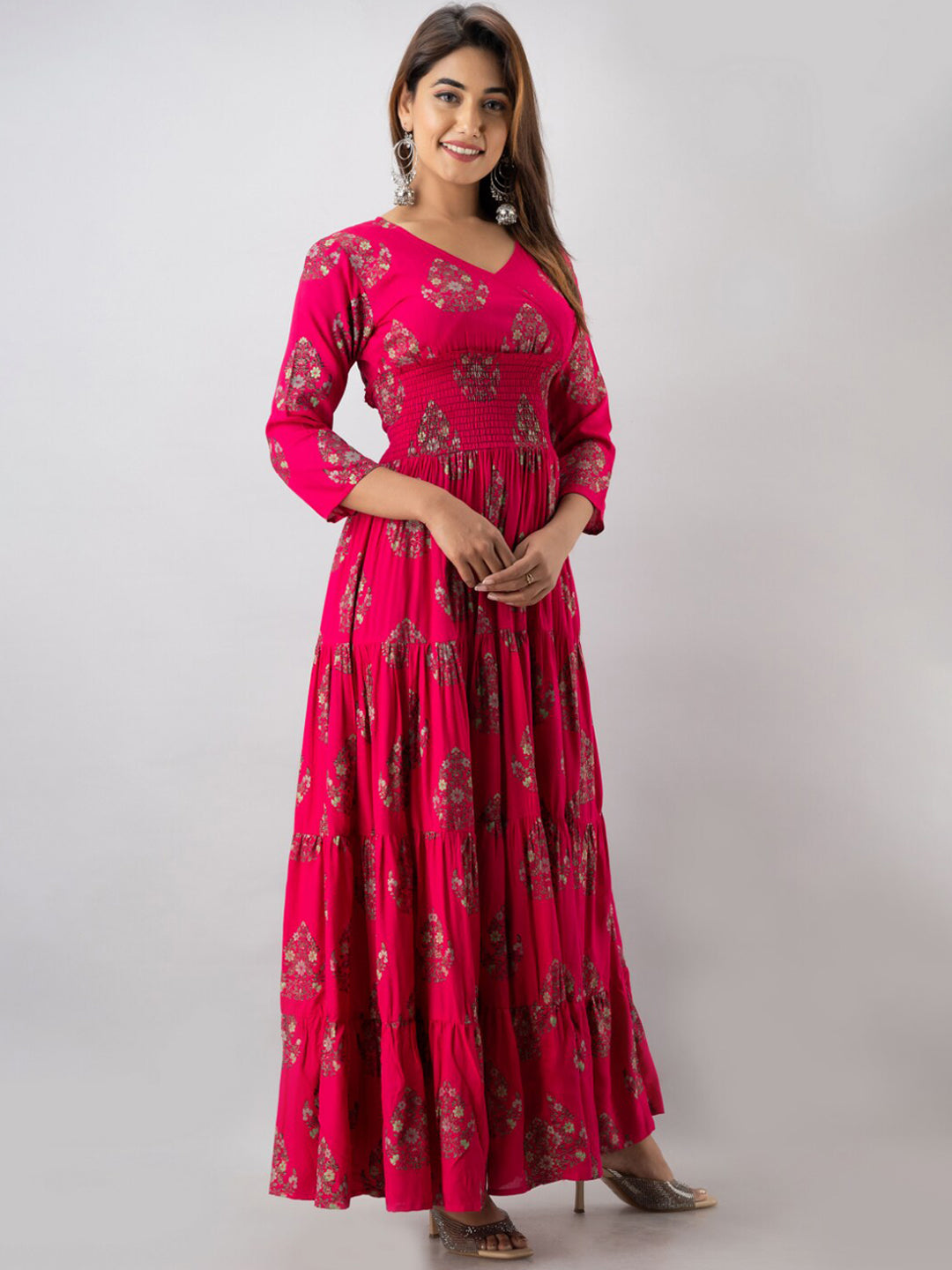 Kalini Women Pink Floral Printed Flared Sleeves Gotta Patti Floral Anarkali Kurta - Distacart
