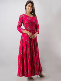 Thumbnail for Kalini Women Pink Floral Printed Flared Sleeves Gotta Patti Floral Anarkali Kurta - Distacart