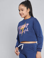 Thumbnail for Lyush Blue Fleece FIGHT Crop Sweatshirt For Girls - Distacart