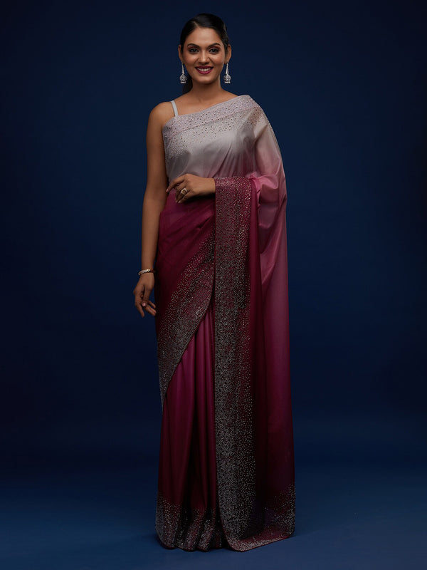 Koskii Maroon & Silver-Toned Ombre Embroidered Tissue Saree - Distacart