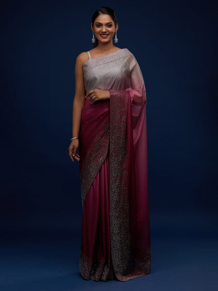 Koskii Maroon & Silver-Toned Ombre Embroidered Tissue Saree - Distacart