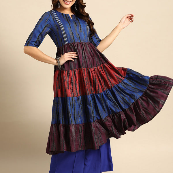 Sangria Women Dyed Tiered Kurta with Palazzos - Distacart
