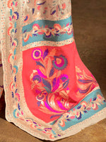 Thumbnail for Mitera Cream-Coloured & Pink Woven Design Silk Blend Banarasi Saree - Distacart