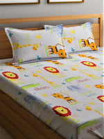 Thumbnail for Home Sizzler White & Orange Cartoon Characters 210 TC Bedsheet with Pillow Covers - Distacart