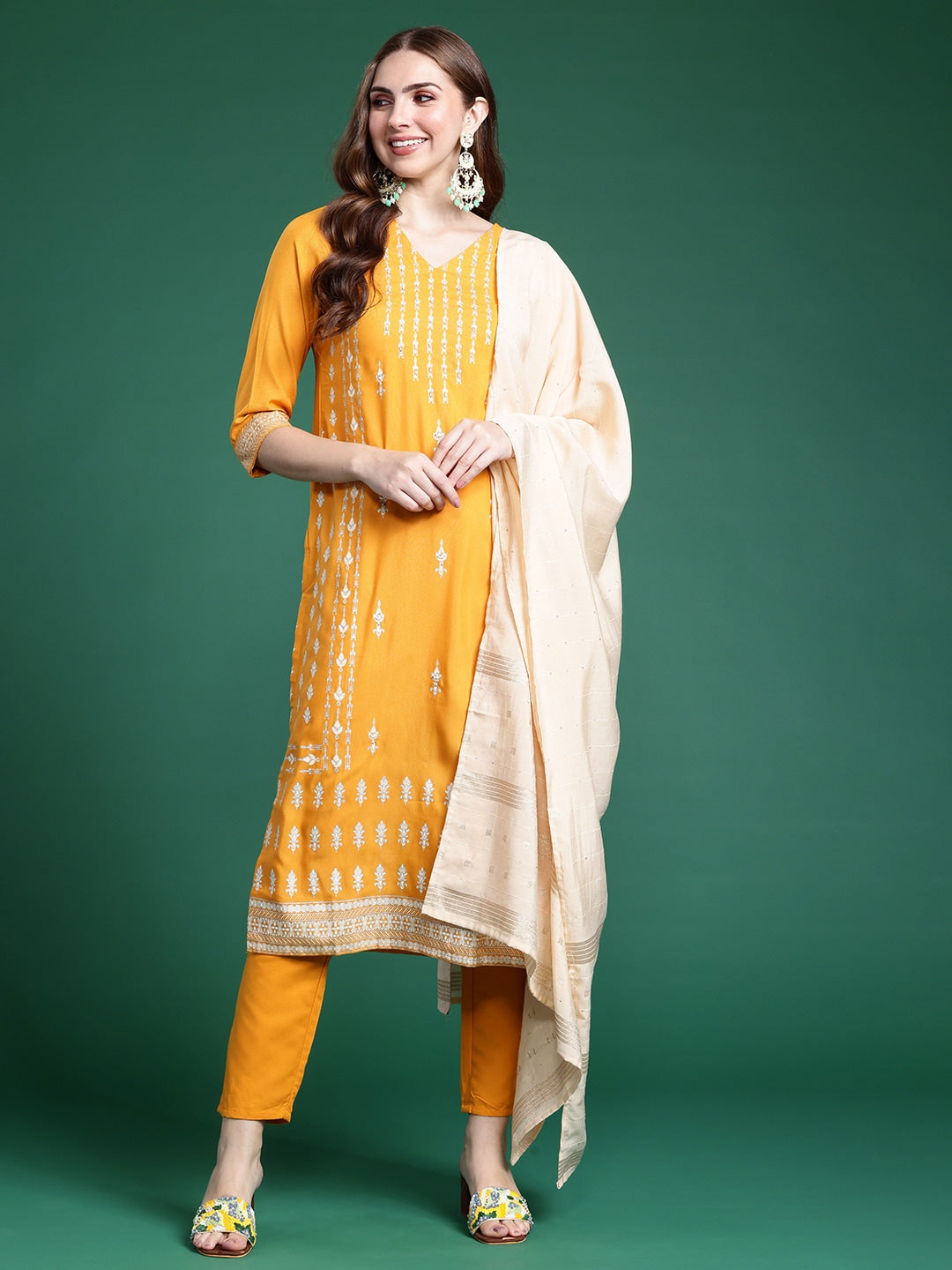 Sangria Printed Kurta with Trousers & Dupatta - Distacart