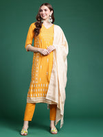 Thumbnail for Sangria Printed Kurta with Trousers & Dupatta - Distacart
