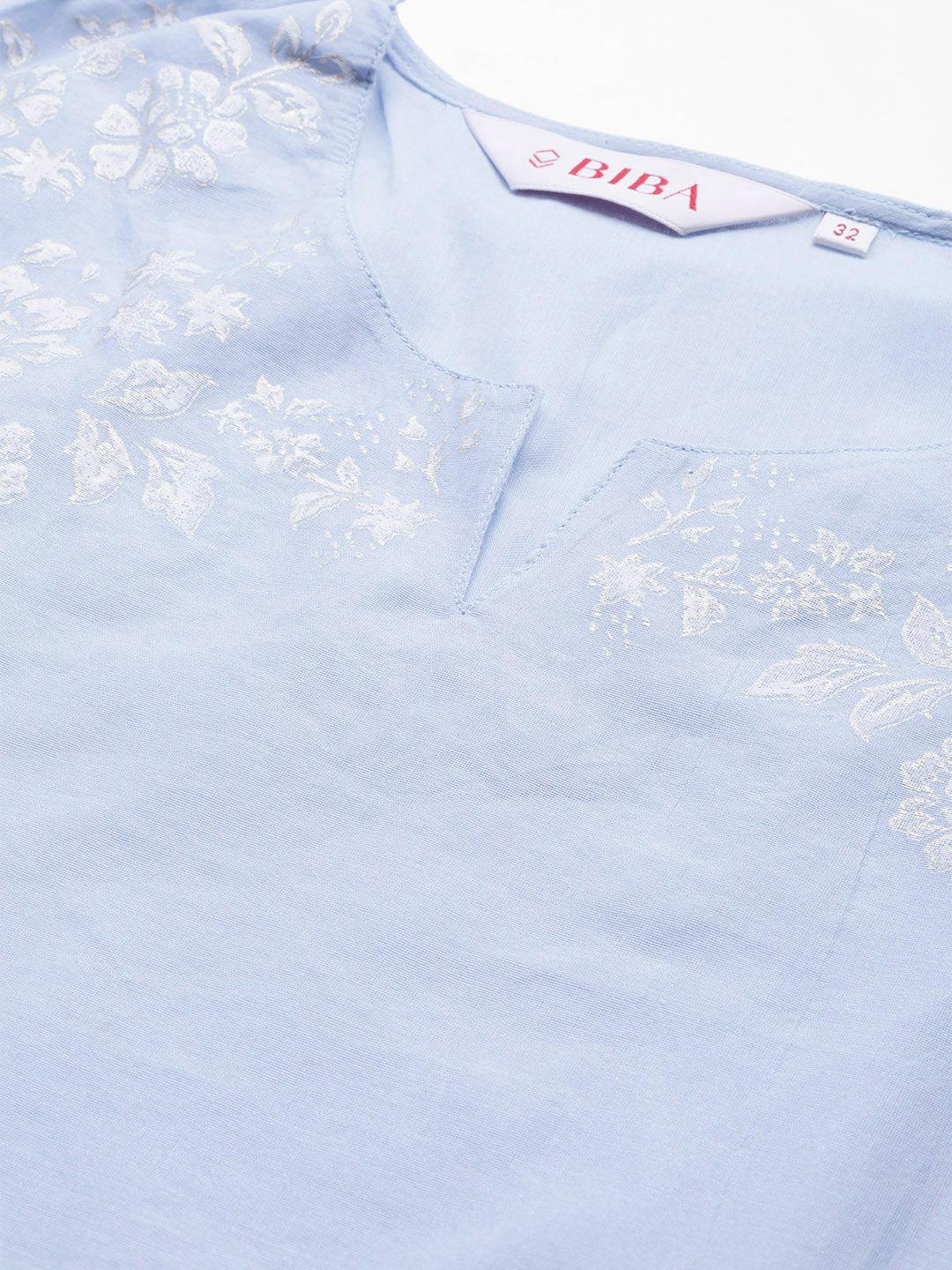 Biba Women Blue & White Floral Panelled Printed A-Line Kurta - Distacart