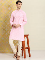 Thumbnail for House of Pataudi Men Pink & White Bandhani Printed Pure Cotton Jashn Kurta - Distacart