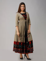 Thumbnail for Kalini Women Gunmetal-Toned Floral Thread Work Kurta - Distacart
