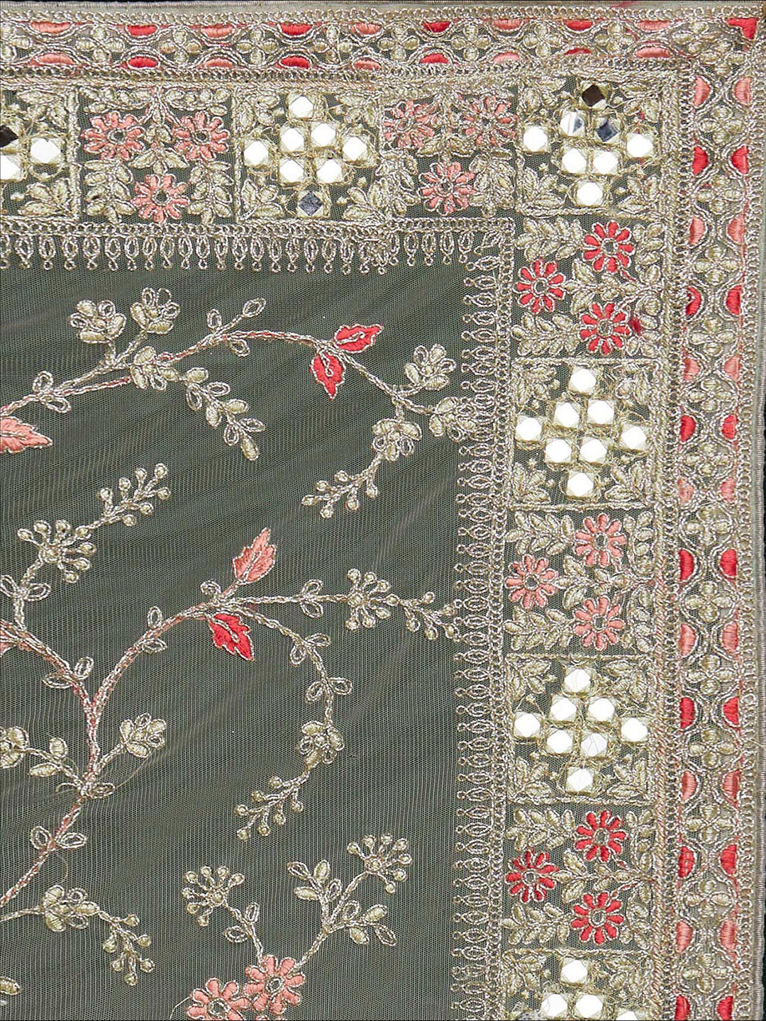 Koskii Green & Pink Embellished Gotta Patti Supernet Saree - Distacart