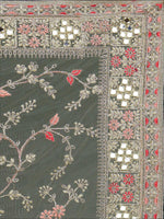 Thumbnail for Koskii Green & Pink Embellished Gotta Patti Supernet Saree - Distacart