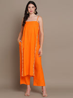 Thumbnail for HERE&NOW Striped Mirror Work High Slit Kurta with Palazzos - Distacart