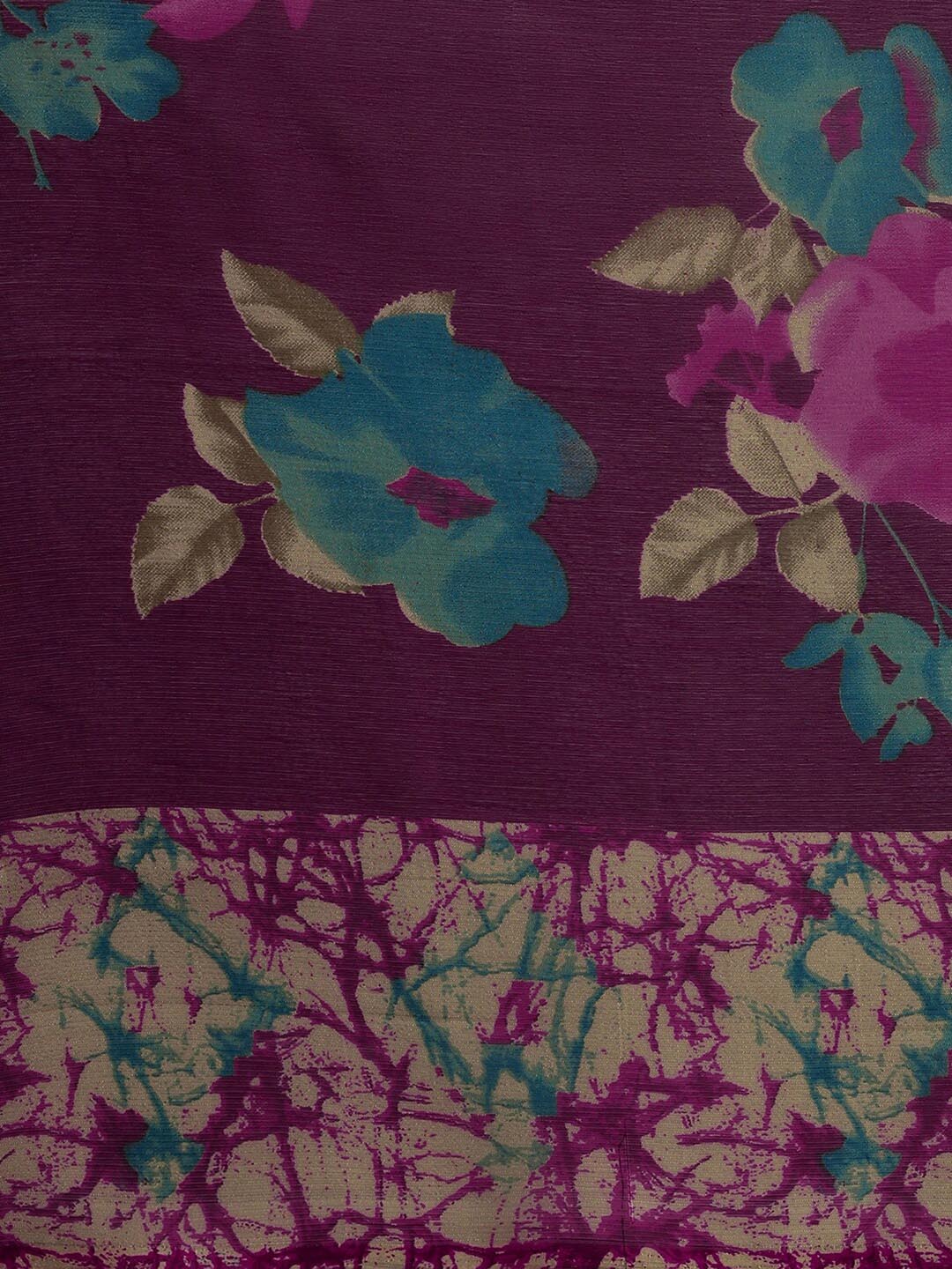 Kalini Purple & Blue Floral Printed Saree - Distacart