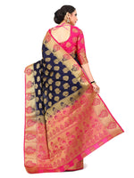 Thumbnail for Mimosa Kanchipuram Silk Navy Blue Saree - Distacart