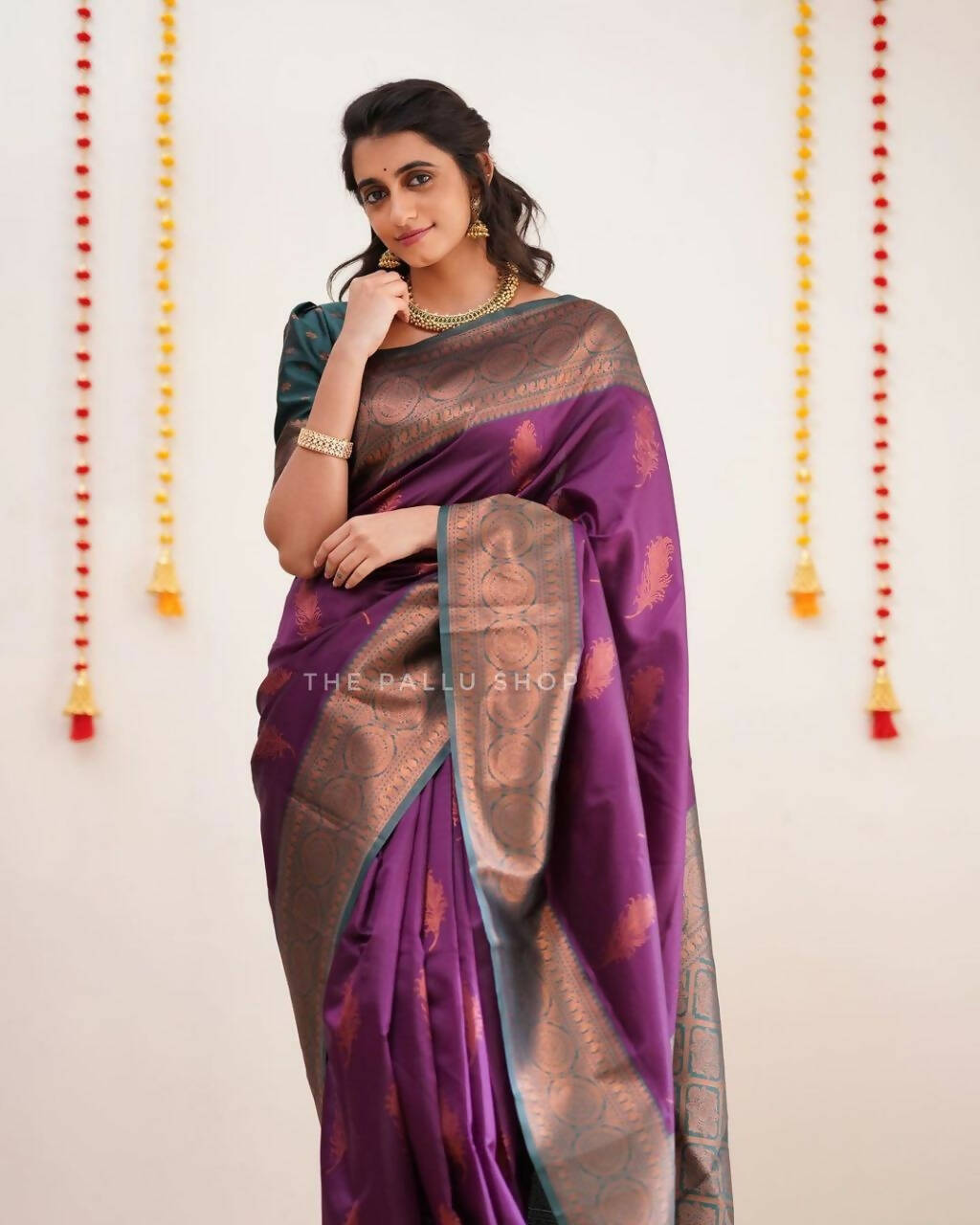 DEIANA'S Beautiful Golden Jari with New Design Soft Lichi Silk Saree - Purple - Distacart