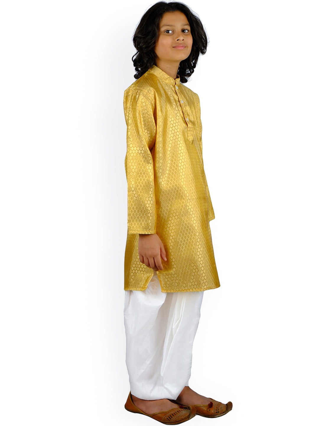 Sethukrishna Boys Gold-Toned Kurta with White Dhoti Pant - Distacart